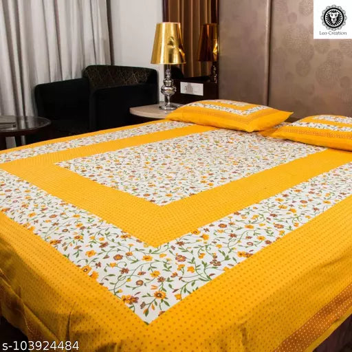 Double Pure Cotton Bedsheet With 2 Pillow Covers