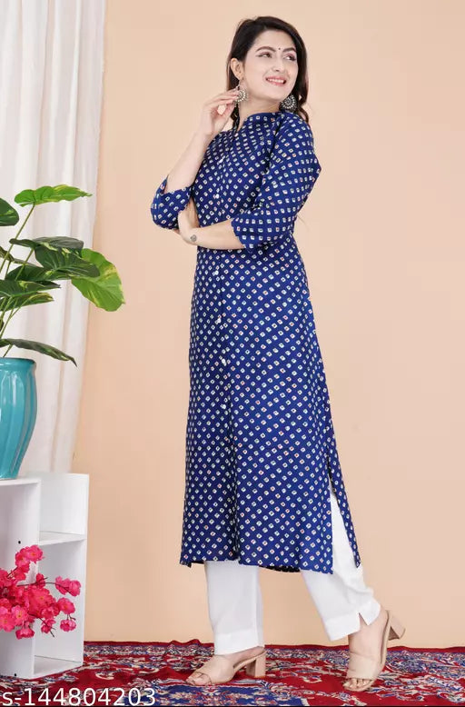 Stylish Rayon Printed Teal Anarkli kurtis For women