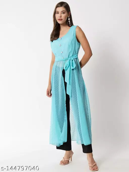 Vivient Woman Sky Blue front Slit Cut Long Dress