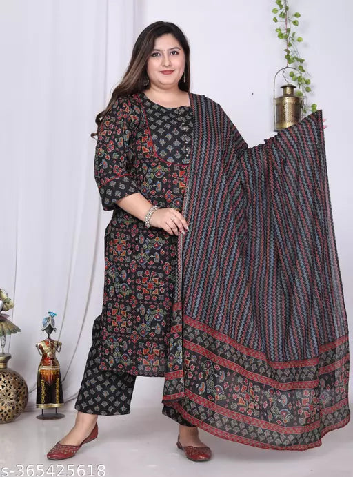 Women Pure Cotton Kurta Palazzo Dupatta Set
