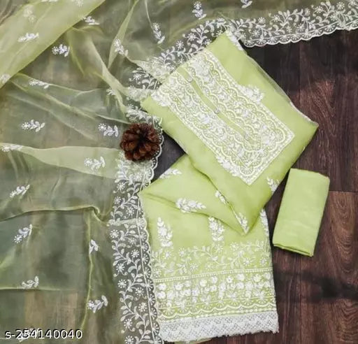 LATEST NEW ARRIVAL ORGANZA SUIT WITH EMBROIDERED DOUBLE  MULTI WORK DRESS MATERIAL SUIT FOR WOMEN