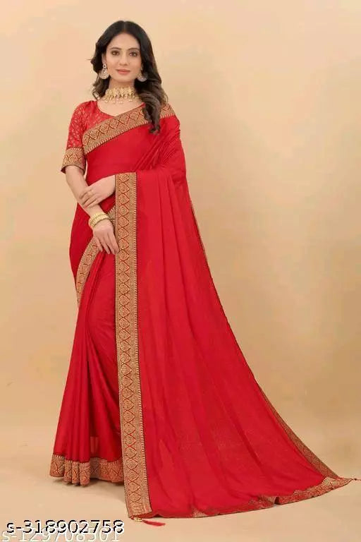 Bhagalpuri Soft Silk Red Lace border Saree With Blouse BY KRADDLE