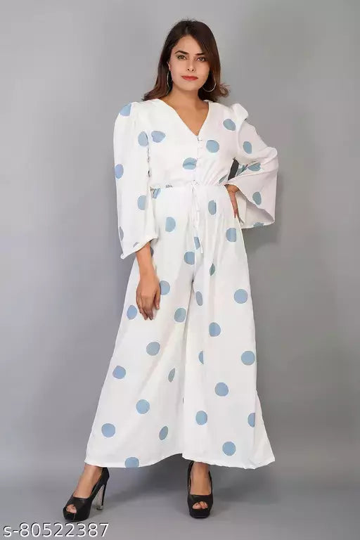 Full Sleeves Wide Leg Polka Printed Jumpsuit For Women