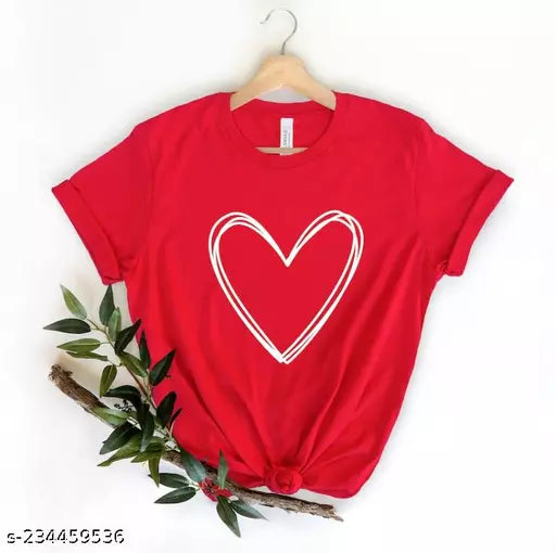 Vivient Women Red Heart Printed T-Shirt