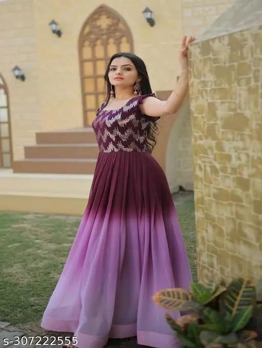 Women's Two-Tone Fabric Square Neck Embroidery Sequence Work Kurti/Dress.