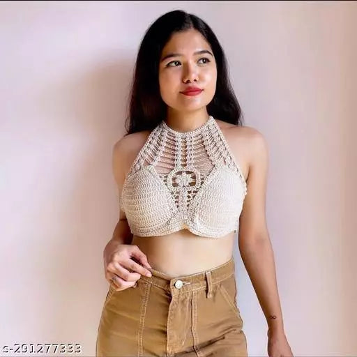 Boho Crochet Back Tie-Up Apricot Top Trendy and Comfortable