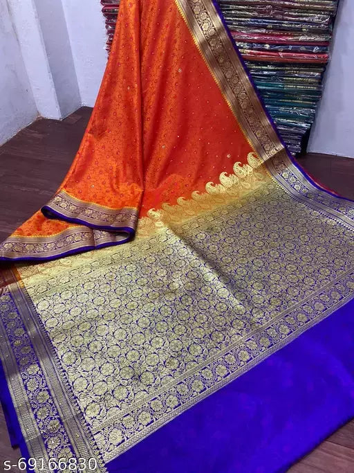 Banarasi Handloom Satin Tanchui Saree With Stone Work