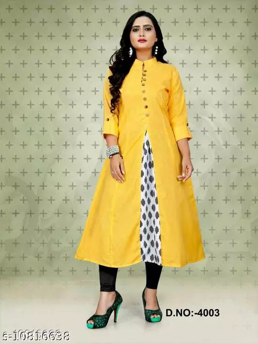 Women Cotton Jacket Kurta Solid Yellow Kurti
