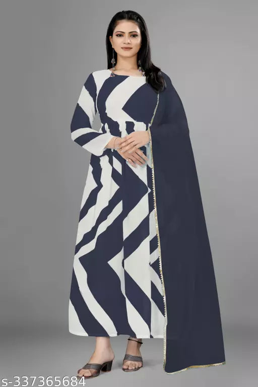 QVAZOR Stylish Fancy Trendy Printed Georgette Gown For Women For Party Wedding Festival Functions