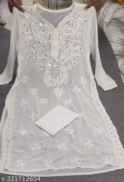 MIRROR CHIKANKARI KURTI WITH INNER