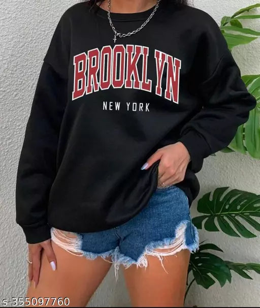 JKP COLLECTION  Unisex Black Brooklyn  Printed Fabric Fleece For Outdoor & Indoor Sweatshirt