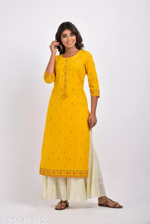 Swasti  Women Printed Pure Cotton Straight Kurti  MUSTARD