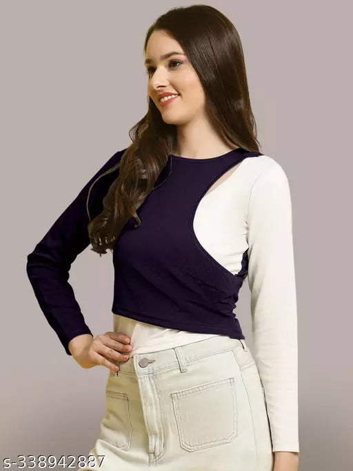 Casual Regular Sleeves Color Block Women Wine  White Top (Women Top | Women Tops | Top)