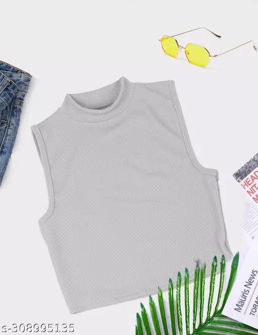 Women's Solid Cotton Rib Knit Crop Tank Top