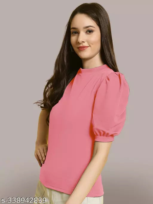 Casual Regular Sleeves Solid Women Pink Top (Women Top | Women Tops | Top)
