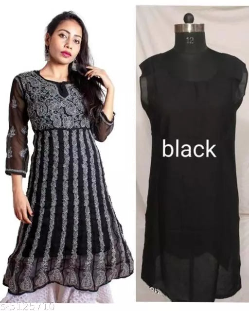 Handwork Chaikankari Chiffon Anarkali Kurti &with inner.