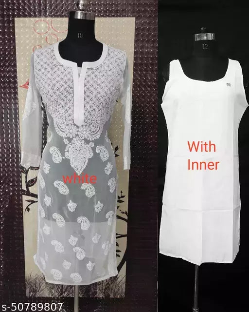Handwork Embroidere Chikankari Chiffon Makkhi Jall kurti .