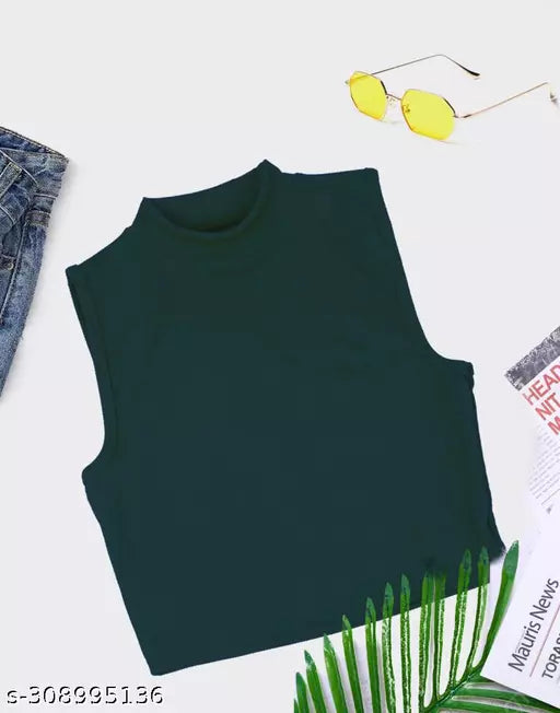 Women's Solid Cotton Rib Knit Crop Tank Top