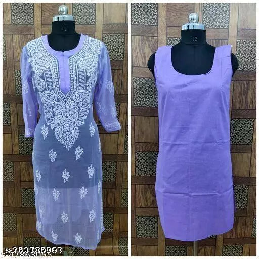 Handwork Embroidered Chikankari Chiffon Galabooti Long kurti with Camisole innr