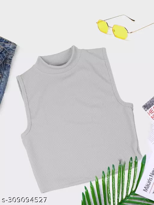 Women's Solid Cotton Rib Knit Crop Tank Top