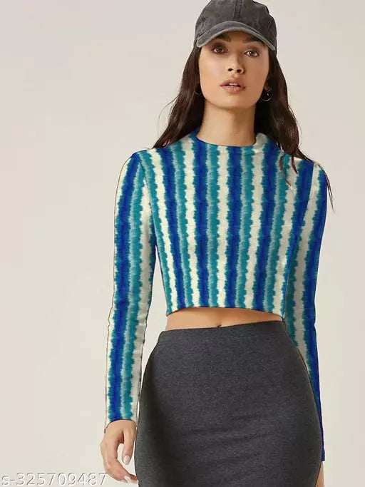 Western Printed Round Neck Crop Top