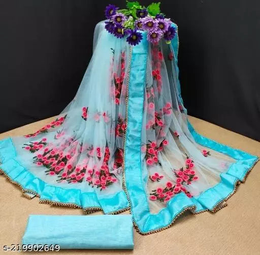 Fancy New Latest Embroidered Bollywood Net saree Aqua Blue