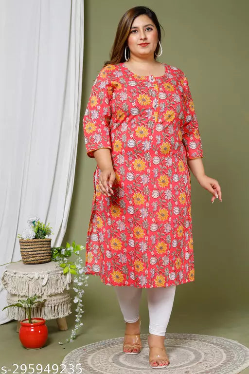 Swasti Plus Size Women PLus Size Printed Cotton Straight Kurta