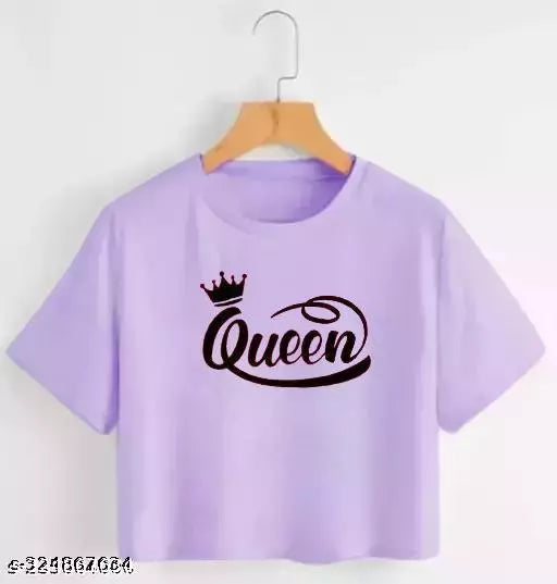 Trendy Feminine Printed Crop Tshirt Round Neck Top For Womens