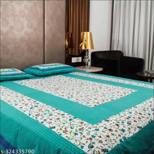 Jaipuri Pure Cotton Double Queen Bedsheet With 2 Pillow Covers