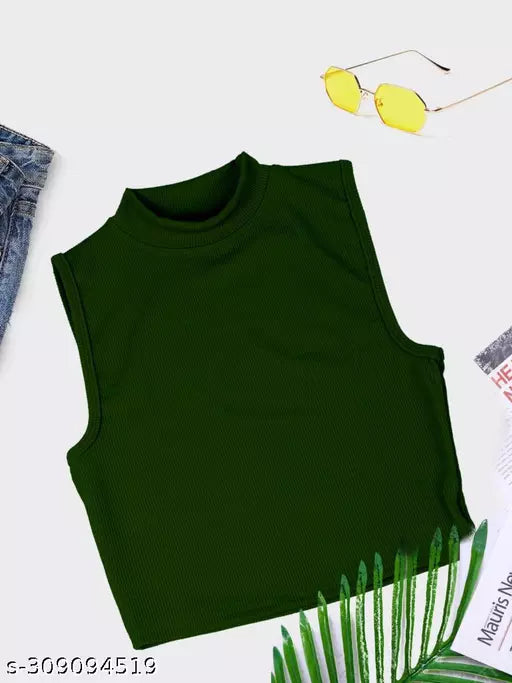 Women's Solid Cotton Rib Knit Crop Tank Top