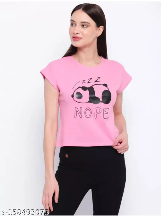 Vivient Pink Nope Printed Tshirts for Women And Girls