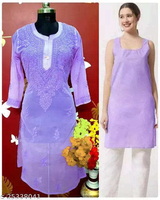 Handwork Embroidered Chikankari Chiffon Galabooti Long kurti with Camisole innr