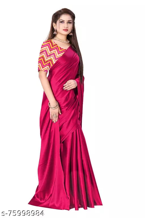 SARTIN SAREE WITH DIGITAL BLOUSE (UNSTITCHED)