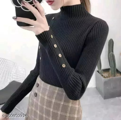 Jkp Collection Women's & Girl's Casual Top For Stylish Lycra Fabric Full Sleeve Solid pattern Perfact Top In Color Black