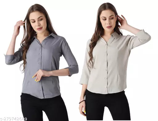 Women's Regular Fit Solid Spread Collar Casual Shirt (Pack of 2) combo