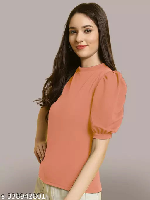 Casual Regular Sleeves Solid Women Peach Top (Women Top | Women Tops | Top)