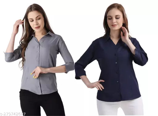 Women's Regular Fit Solid Spread Collar Casual Shirt (Pack of 2) combo
