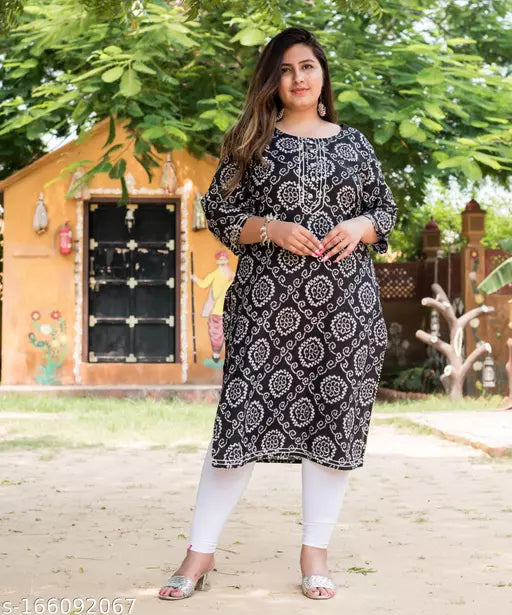 Swasti Plus Size  Women Bandhani Print Cotton Blend Straight Kurta