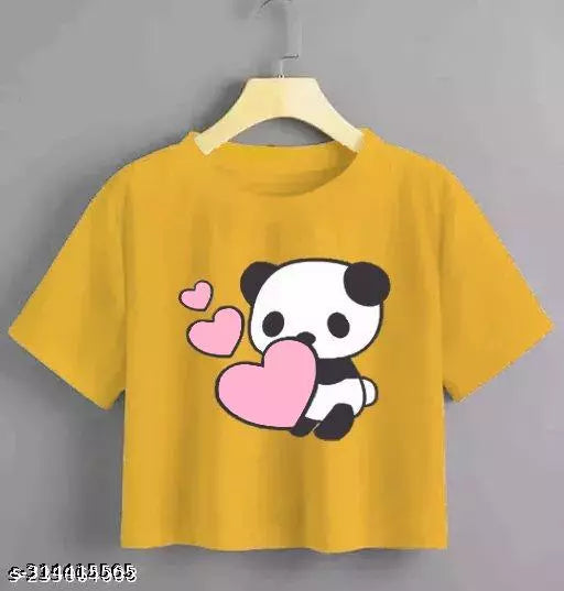 Trendy Feminine Printed Crop Tshirt Round Neck Top For Womens