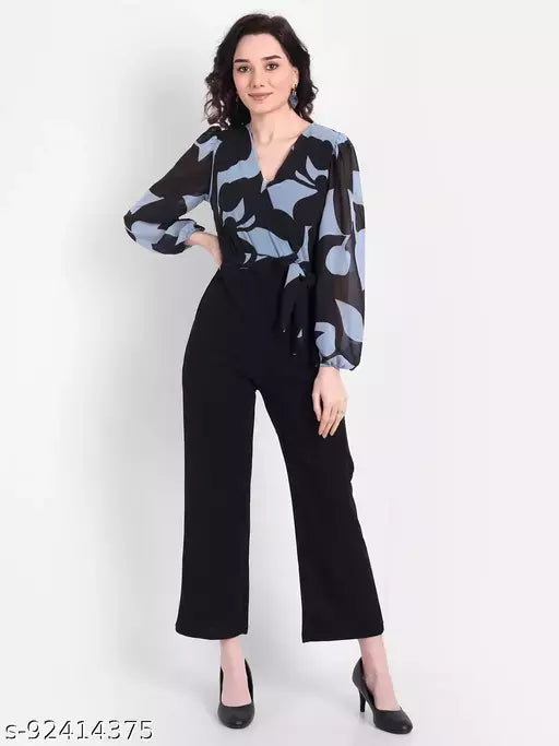 Beautiful Full Sleeves  Floral Printed Multicolor Long Jumpsuit For Women