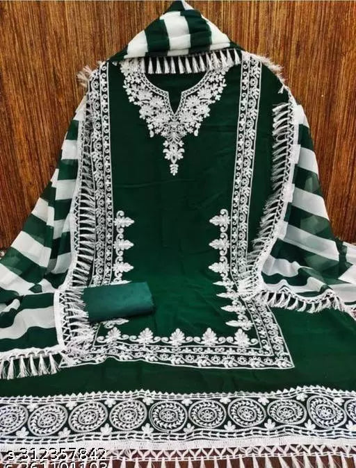 Women's Super Hit Design Green Georgette Salwar Suits & Dress Materials