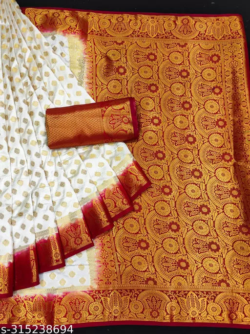 Morpich Fashion  Nylon Banarasi Silk Same Border Saree