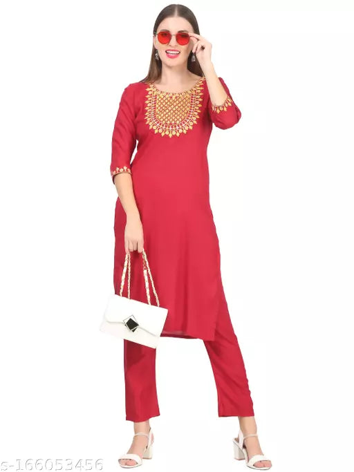BPT Designer Rayon Embroidered Kurta Palazzo Set For Womens