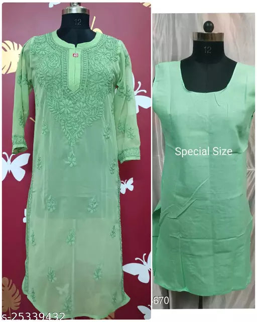 Handwork Embroidered Chikankari Chiffon Galabooti Long kurti with Camisole innr