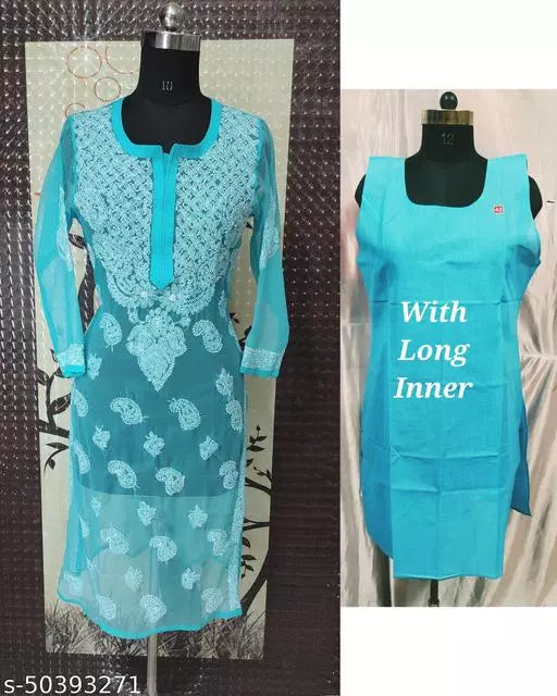 Handwork Embroidere Chikankari Chiffon Makkhi Jall kurti .
