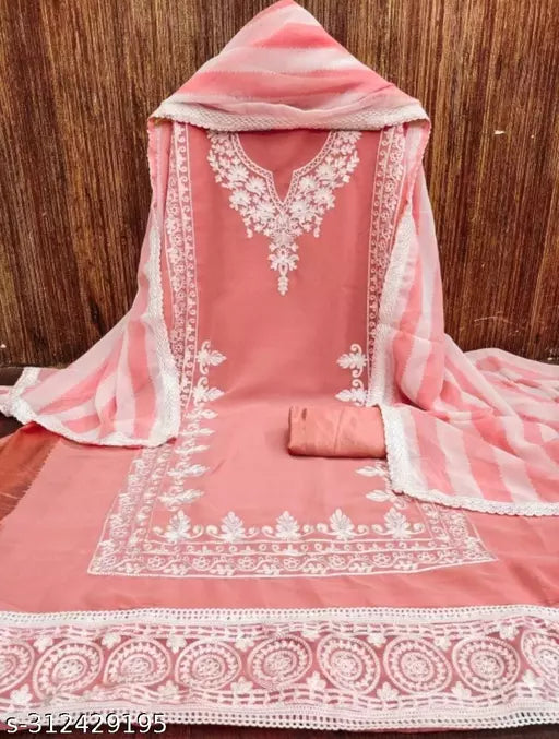 Women's Designer Suits Party Wear Peach Georgette Salwar Suits & Dress Materials
