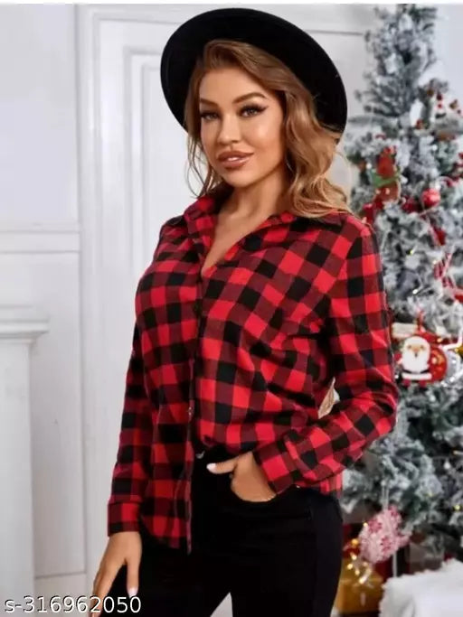Women check shirt red