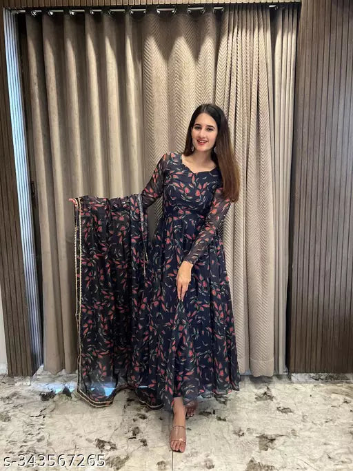 R108 BLACK FLORAL PRINT GOWN