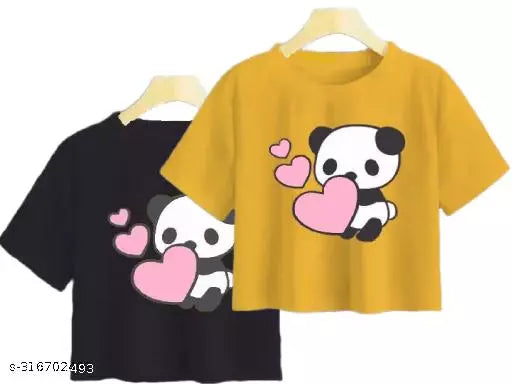 VK TOPS Trendy Feminine Printed Crop Tshirt Round Neck Top For Womens