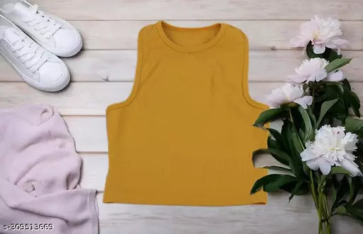 Women's Solid Cotton Rib Knit Crop Tank Top